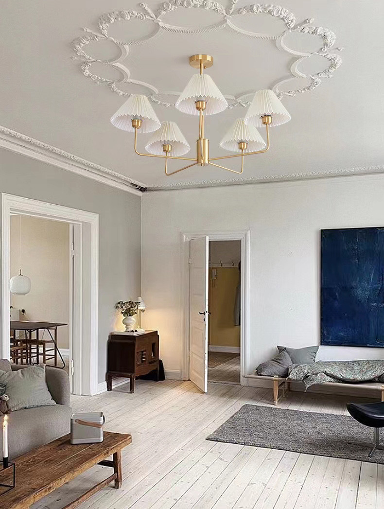 Modern Copper Chandeliers White Cloth Lampshade Gold Chandelier(WH-AP-581)