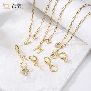 Quality Paperclip Chain 18k Gold Plated Letter Pendant Necklace Diamond Zircon Heart wholesale