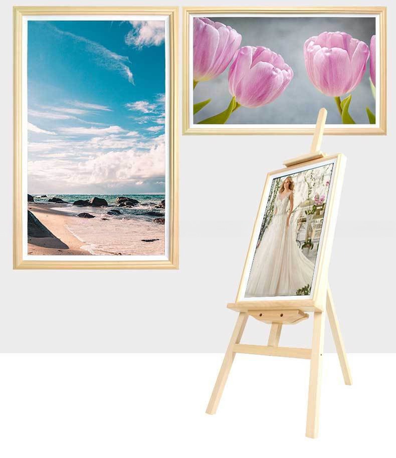 UHD 65" inch Large LCD LED digital video photo frame with Wood frame for NFT advertising display with wooden frame monitor