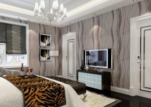 Quality Grey Removable Wall Coverings Contemporary Bedroom Wallpaper With Curve Line Pattern wholesale