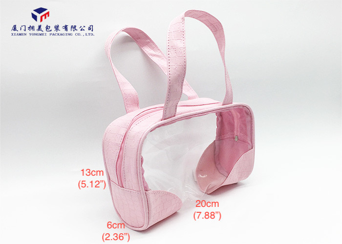 Fashion Pink Color Lady Hand Clear Cosmetic Bag 13cm Height Soft PVC Window
