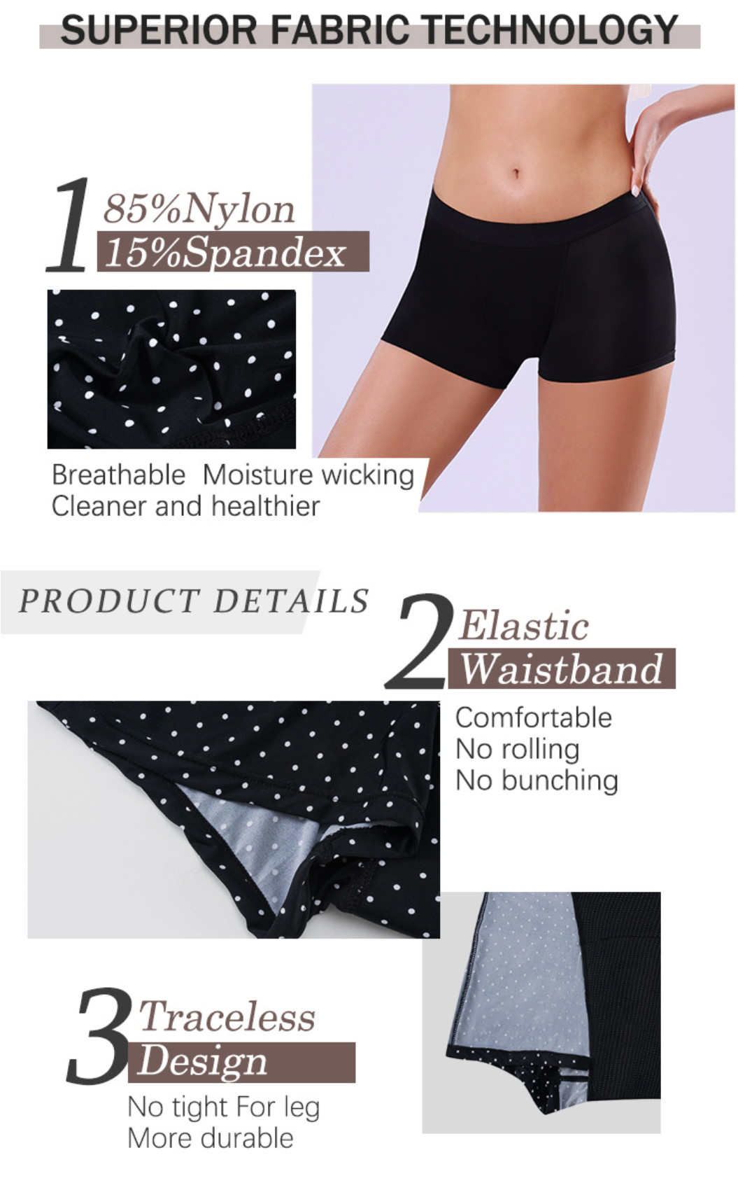 4 Layers Leak Period Proof Pants Shorts Sports Women Black Wave Point Heavy Flow Menstrual