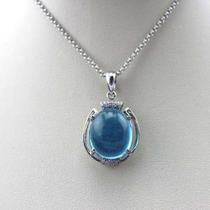 Quality 925 Silver Jewelry 12mmx14mm Oval Dome Blue Topaz Cubic Zircon Pendant(PSJ0407) wholesale