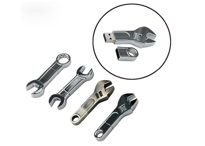 Silvery 64G 2.0 Metal USB Flash Drive Spanner Shape With Engrave Logo