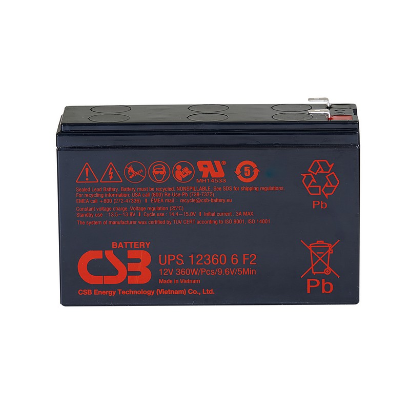CSB Battery UPS123606 12V 360W Rechargeable Maintenance-Free 7Ah VRLA for UPS Data Center