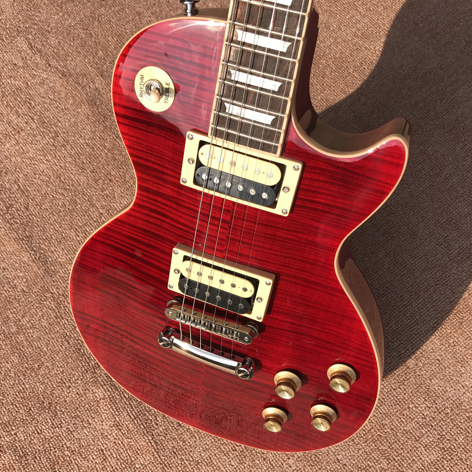 New standard LP slash electric guitar, Flame Maple Top, frets cream binding, one piece of neck & body, Tune-o-Matic brid