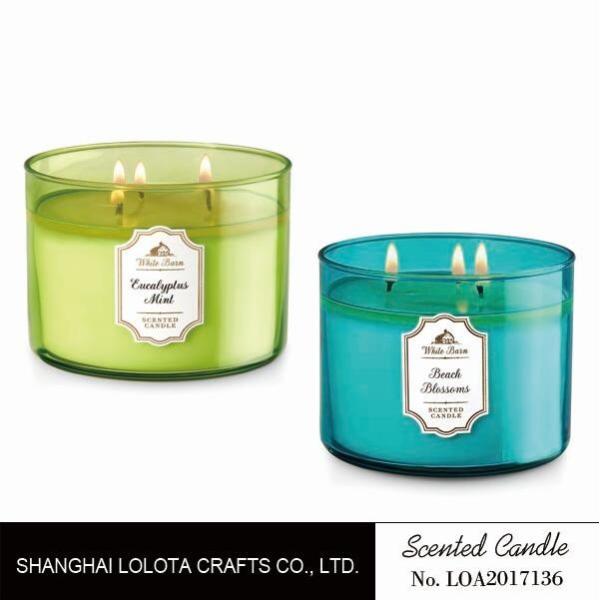 Transparent Three Wick / Multi Wick Scented Candles In Different Color Glass