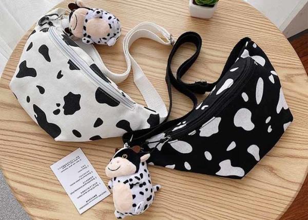 Korean ins canvas cow print crossbody bag Harajuku girl pair cute student chest
