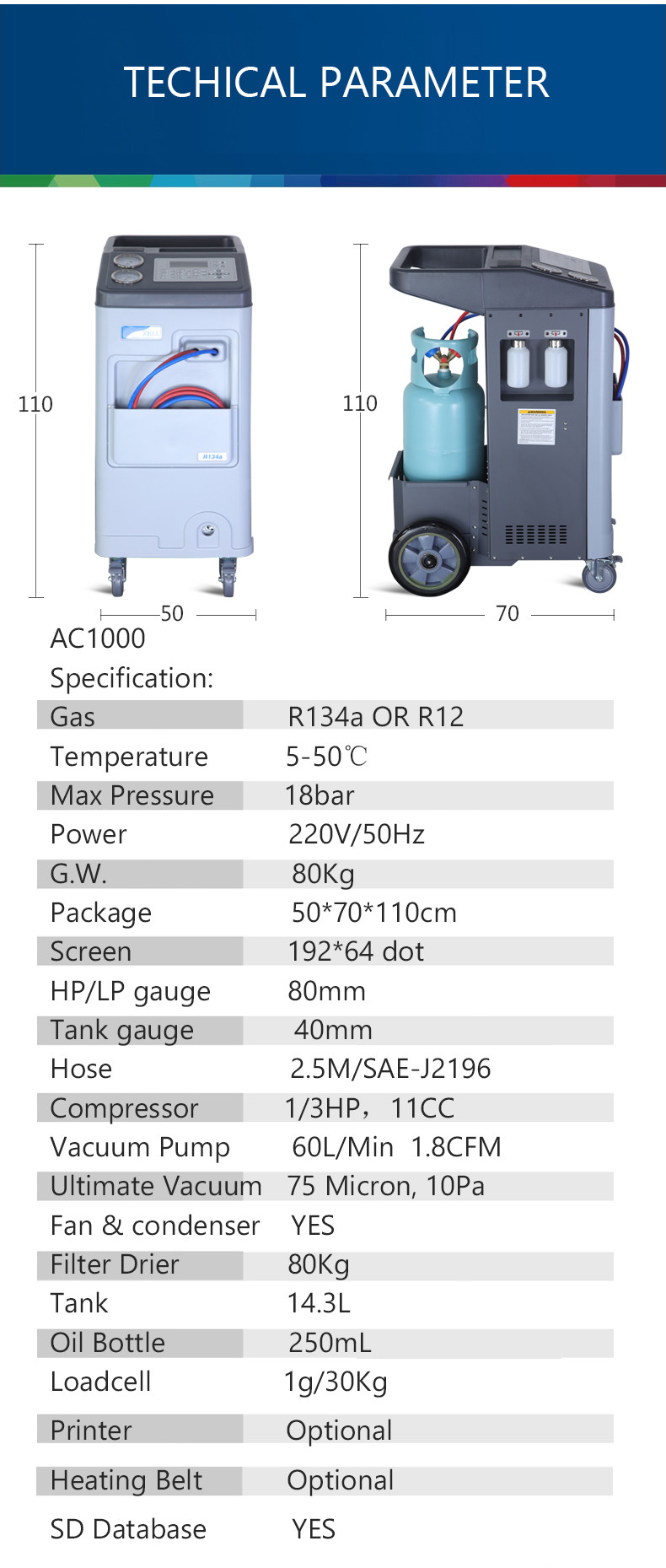 14.3L Auto AC Refrigerant Recovery Machine Equipment With Updatable Database