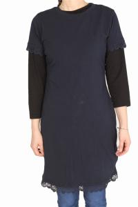 Quality Stockpapa Navy Ladies Dress Clothing Navy Short Sleeve Dress With Lace Motifs wholesale