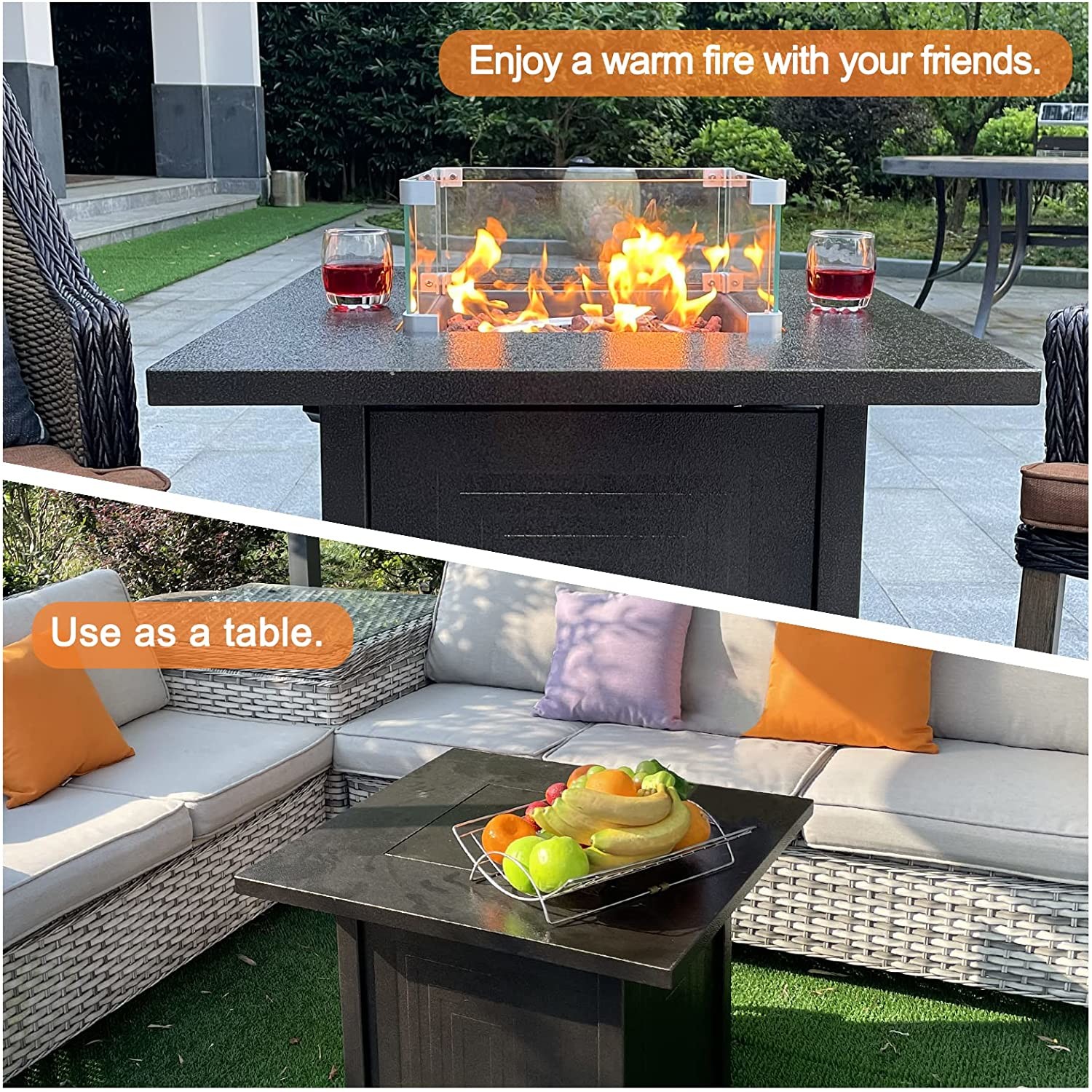 Outdoor Propane Gas Fire Bench Gas Square Fire Pit Coffee Brown Square