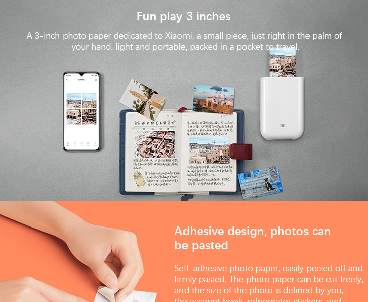 Original Xiaomi Zink Pocket Printer Self-adhesive Photo Print Paper 20 Sheets for Xiaomi Mini Pocket Photo Printer
