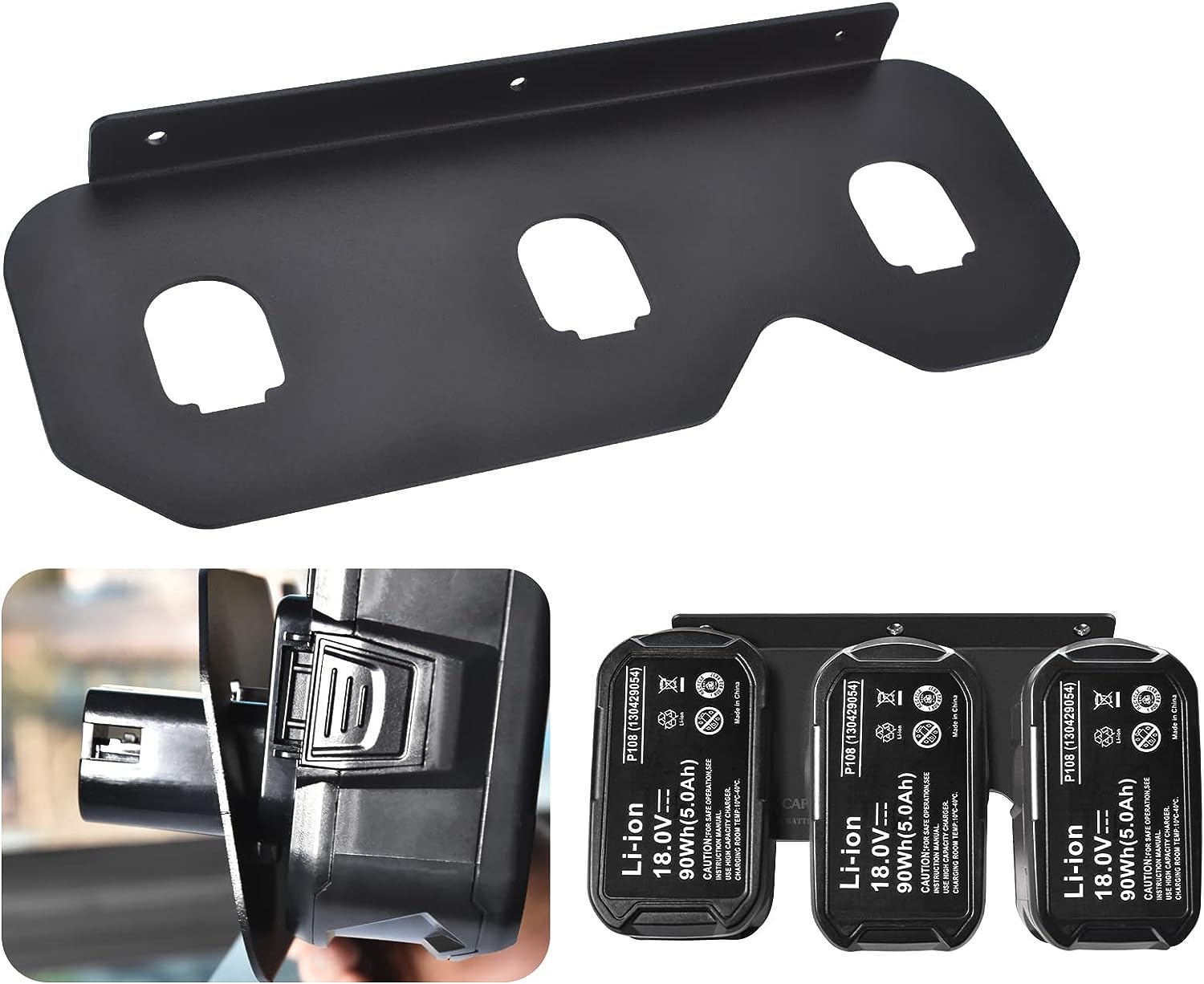 3 Slot Battery Storage Holder Wall Mount Rack ANTI-RUST Compatible with 18V Battery