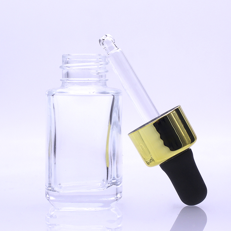 Skin Care Serum Dropper Bottles Empty Square 20ml Clear Color