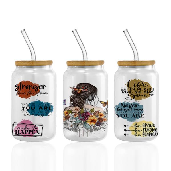 Custom Logo UV DTF Cup Wraps For Cups Wraps Libbey Glass Tumbler Spanish 16oz