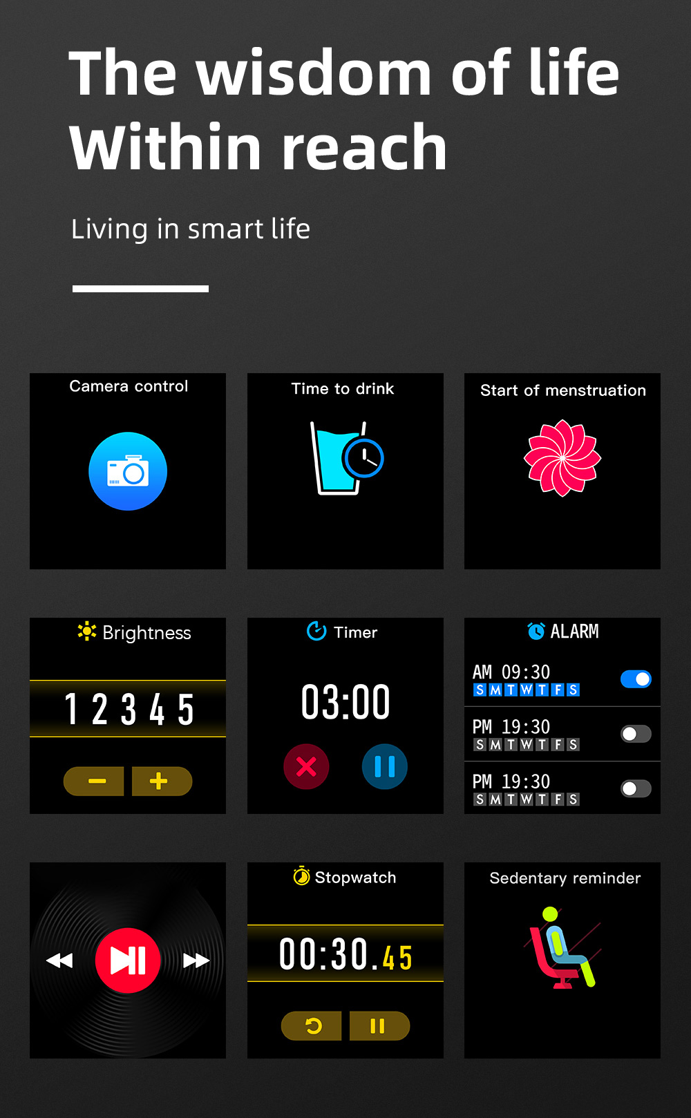 200mAh 3MP Heart Rate Smartwatch Wristband Bracelet Blood Pressure Sport Rate