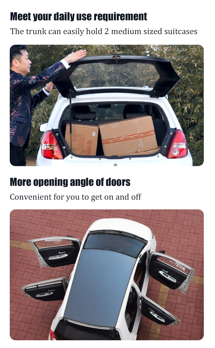 2024 Electriccar Max Range 400km Autos Electric 4 Wheel Solar Panel Car LHD Front Logo Rear Driver Position