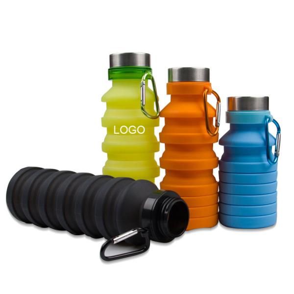Silicone outdoor sports folding water bottle 560ml food grade silicone logo