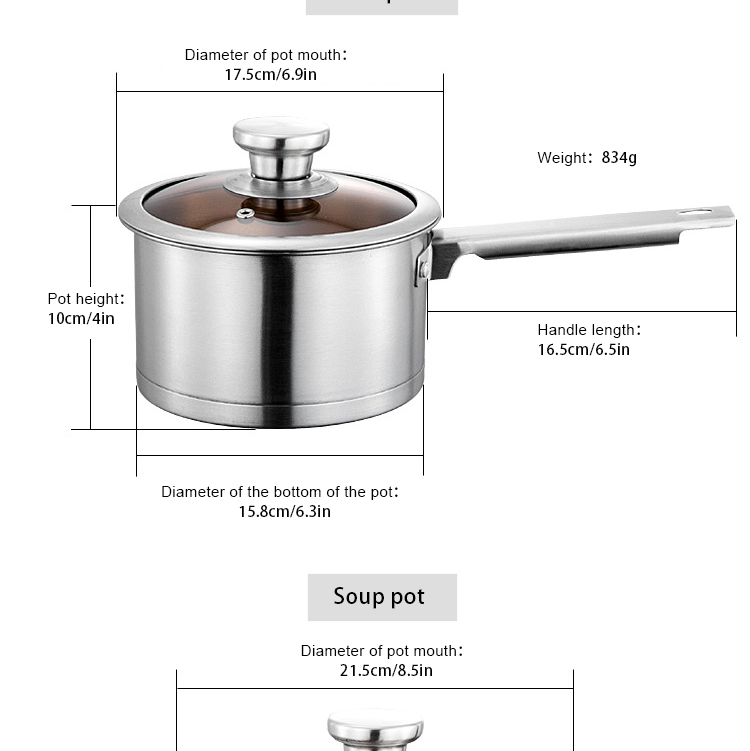 Amazon Top Seller Multipurpose 6PCS Pot Stainless Steel Frying Pan Cookware Sets With Glass Lid
