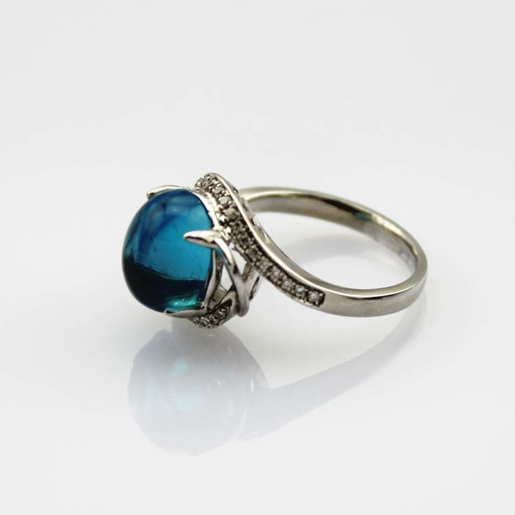 Women Jewelry 8mmx10mm Oval Blue Topaz Cubic Zircon Sterling Silver Ring (R188)