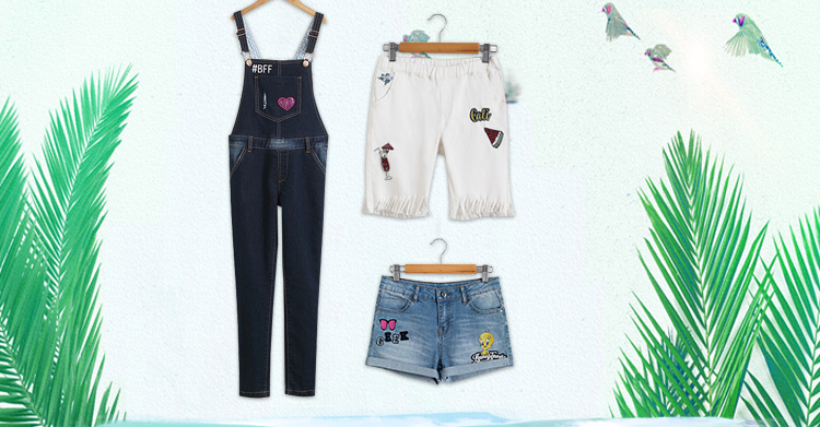 Custom logo teen girls adjustable strap denim fabric jeans