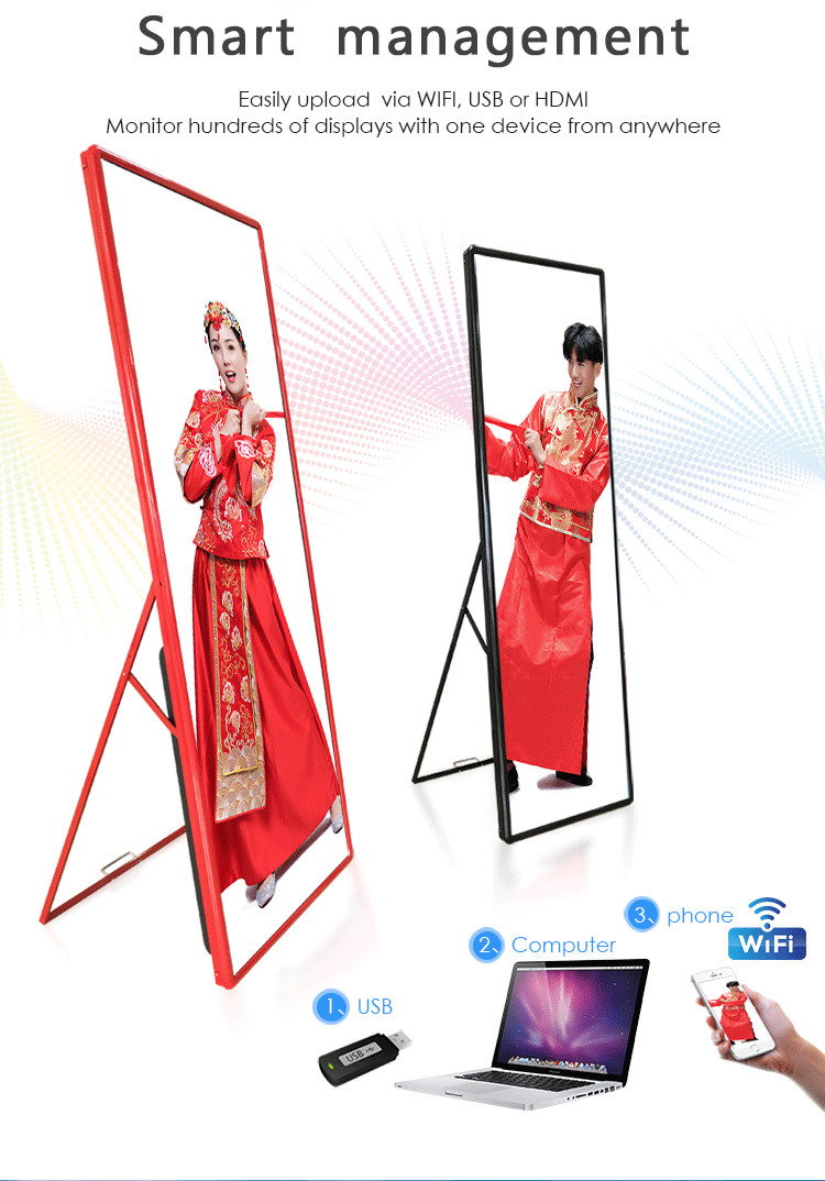 640X1920mm Smart LED Poster Display P2.5 Digital Signage LED Screen WiFi USB LAN Control