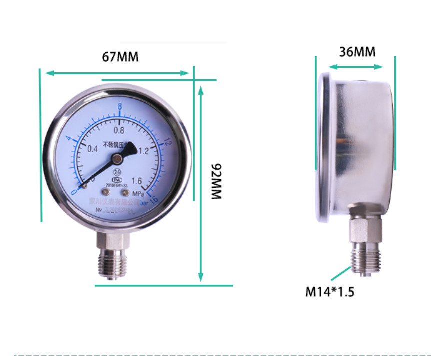Y60BF Water Oil Oxygen Pressure Gauge 40mm Vacuum Hydraulic 75mm