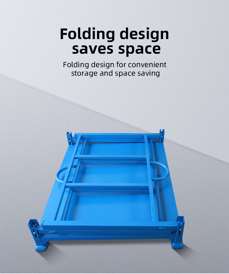 Supermarket Galvanized Stackable Metal Racks Foldable Cargo Storage Roll Container