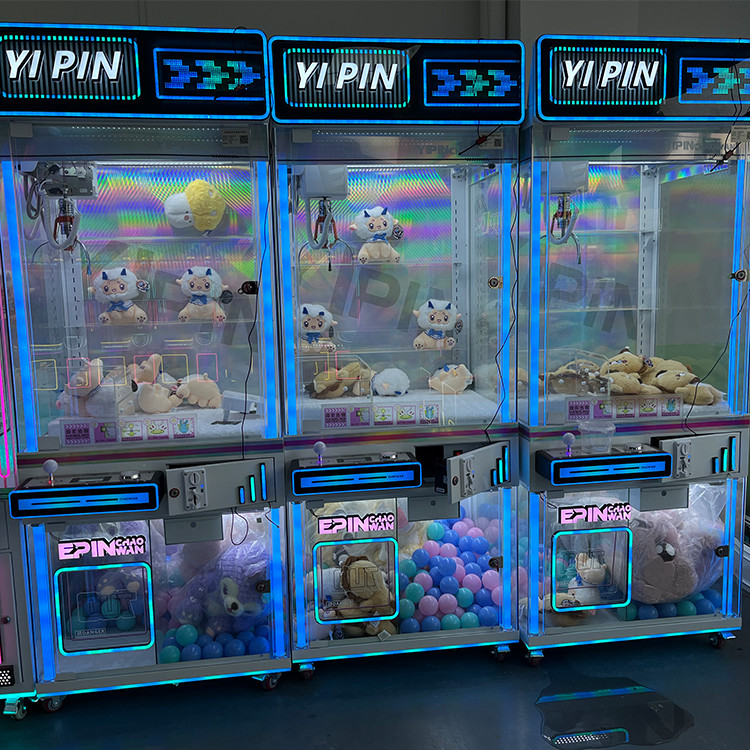 Coin Operated Colorful Led Lights Crane Transparent Glass Display Claw Machine Prize Game Machine