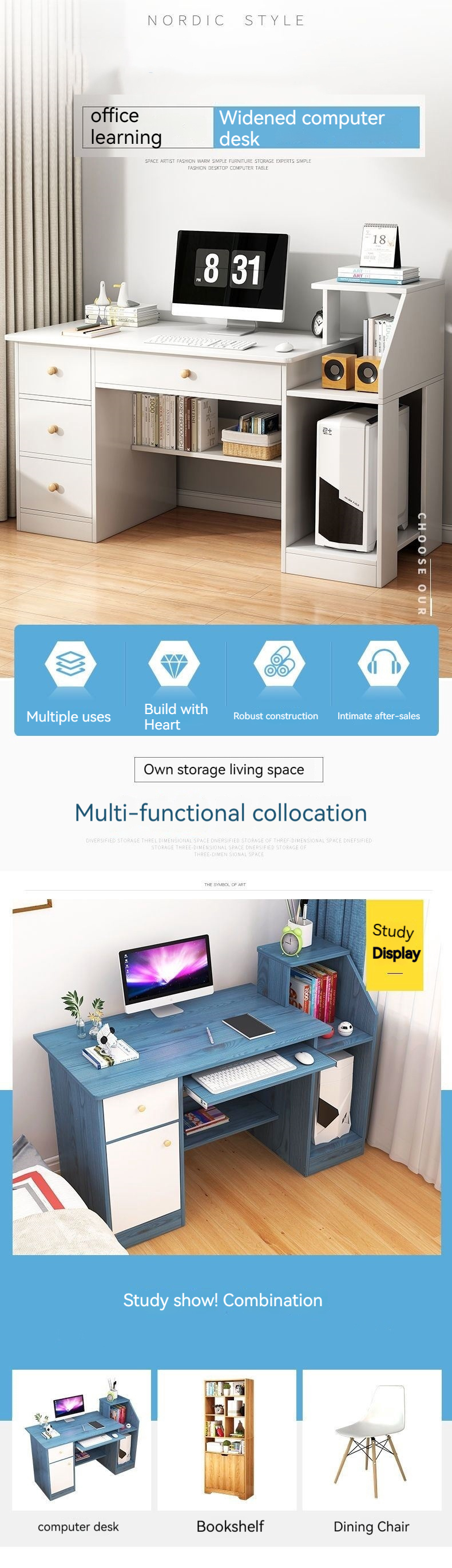Contemporary Design Home Office Desk with Multifunctional Storage and Main Unit Stand