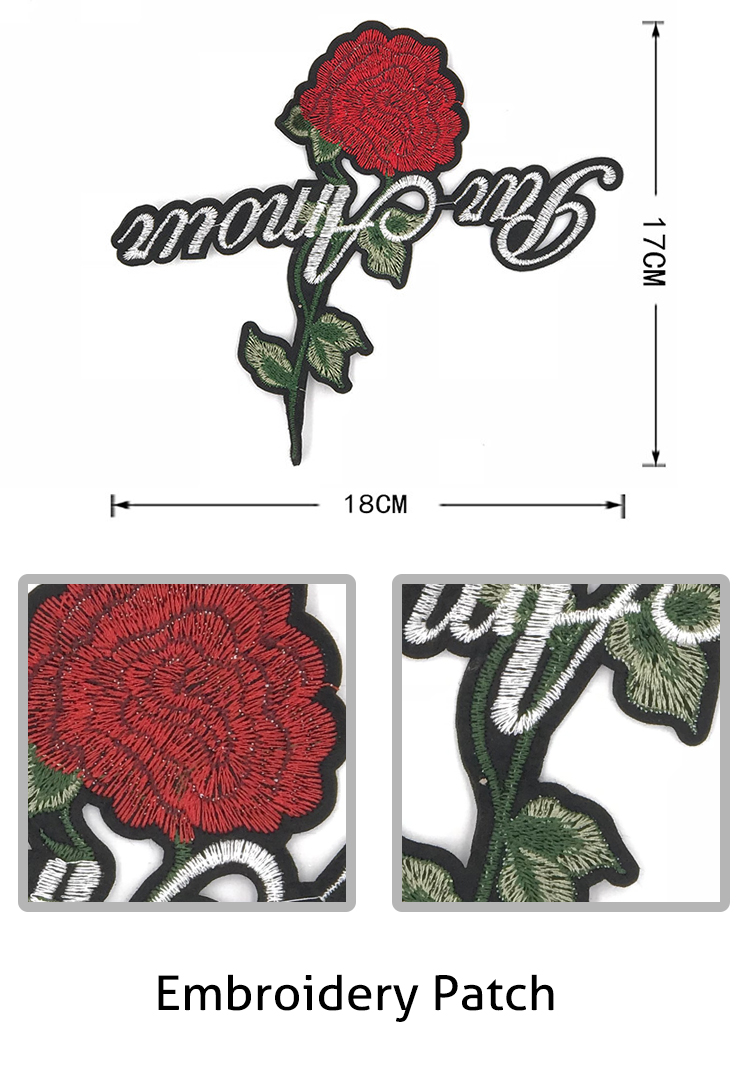Trendy Alphabet Embroidery Designs Patches With Black Flocked Backing Design