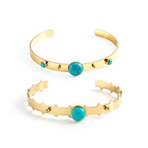 Quality Natural Stone Turquoise 18K Gold Plated Bangles For Women Adjustable wholesale