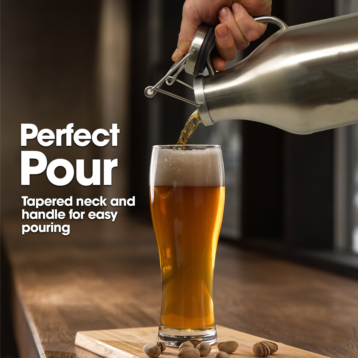 Tight Seal Vacuum Insulated Growlers , Stainless Steel 2 Liter Swing Top Growler