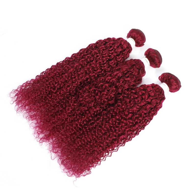 Burgundy Kinky Curly Remy Human Hair Bundles Sew In Weave Bundles Brazilian Bundle Deals