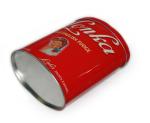 Oval shaped red candy tin can
