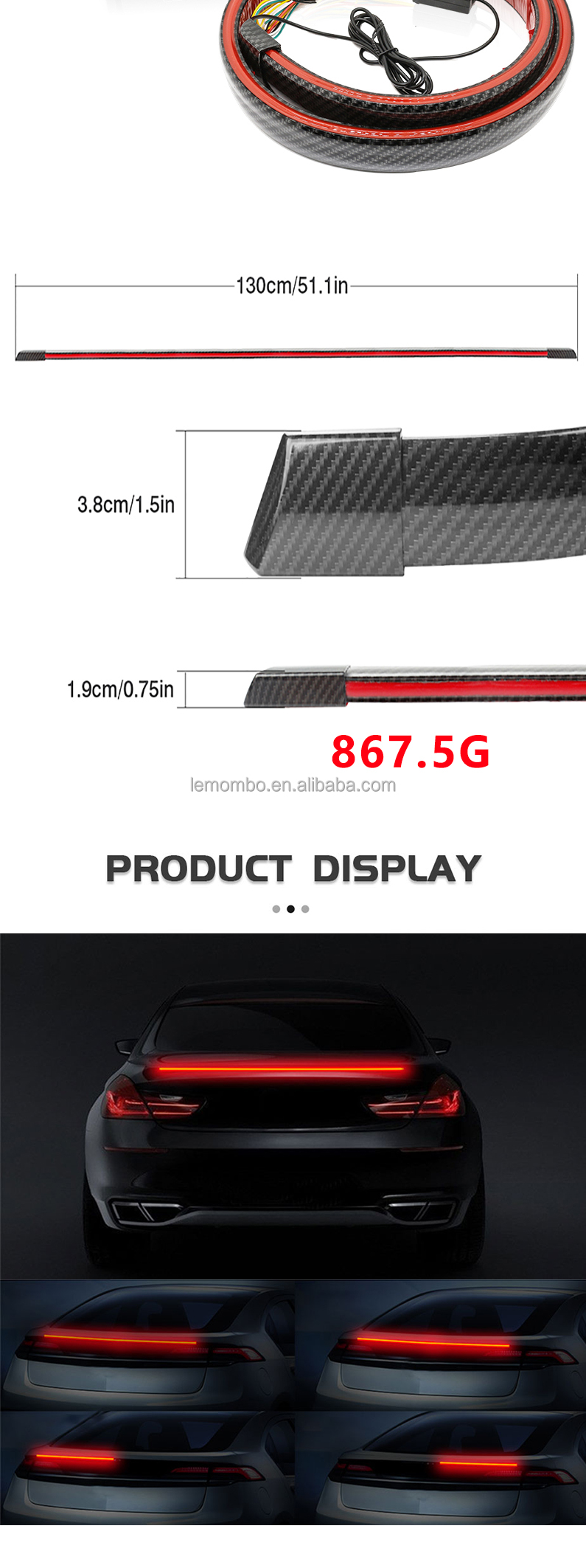 5W 12V Car Flexible Led Tail Light Carbon Fiber For Airman