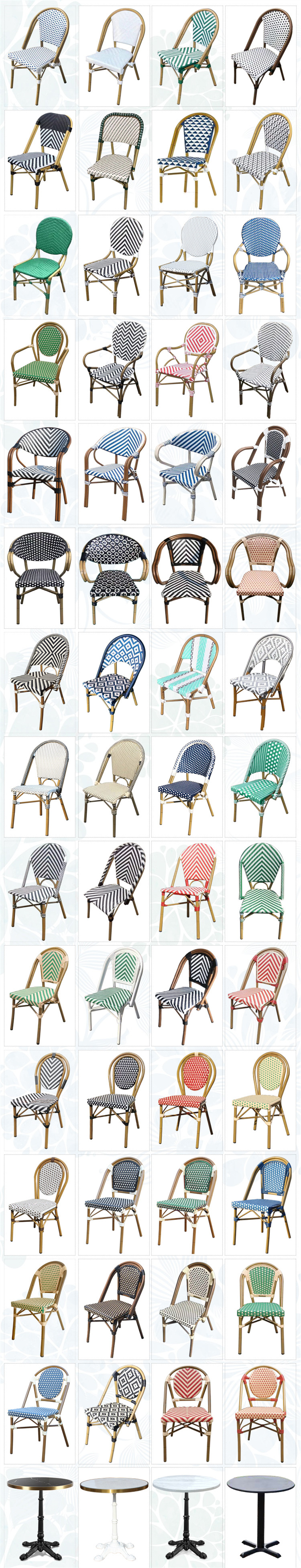 Cafe Garden Furnitures Black White Rattan Bamboo Dining Chairs