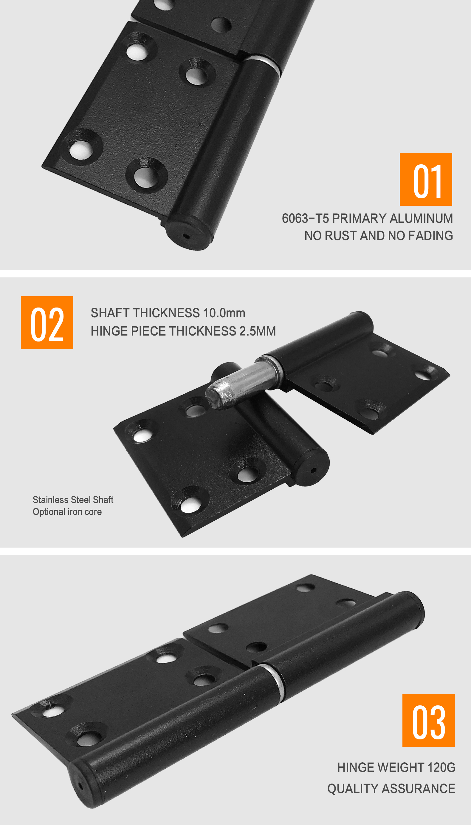 Left And Right Opening Flag Type Aluminium Door Hinge With Oxidation Finish