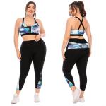 Women Workout Sports Bra And Leggings Set Printed Pattern Plus Size Zipper