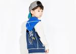 Contrast Color Terry Kids Boys Clothes Full Open Navy Blue Hoodie OEM Service