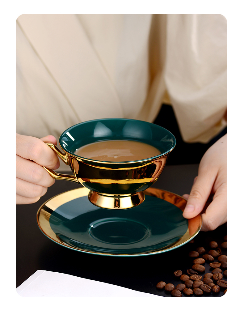 Porcelain Cup and Saucer Electroplating Gold Plated Ceramic Coffee Cup Set