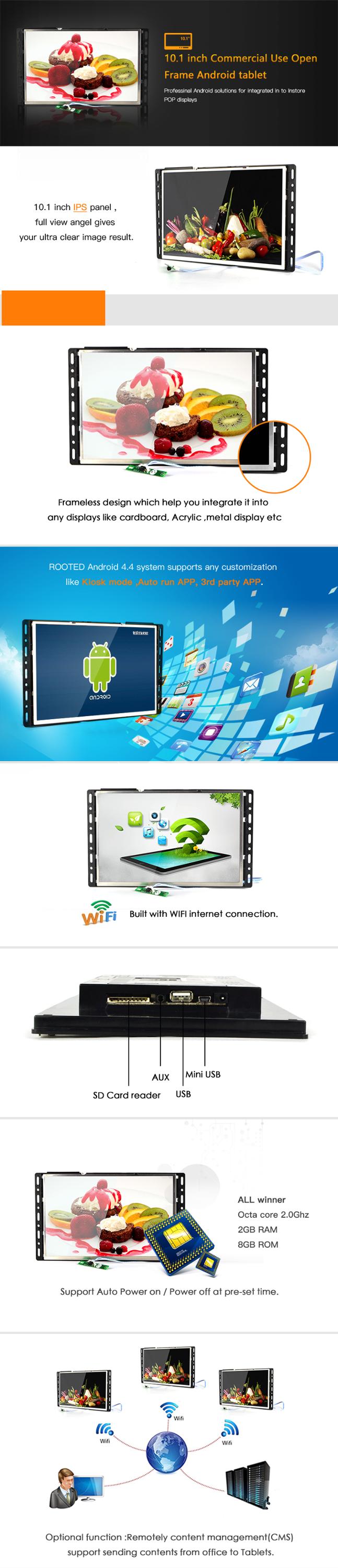 Commercial 10 Inch Open Frame LCD Screen Tablet Android 6.0 Rooted System