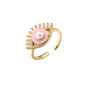 Quality Adjustable 18K Gold Jewelry CZ Eye Enamel Rainbow Ring Evil Eye Open Rings wholesale