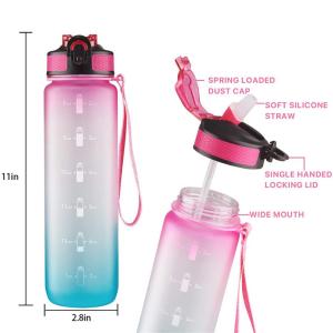 Quality 32oz Plastic Sports Water Bottles Frosted Gradient Sports Drink Water Bottle With Lifting Rope wholesale