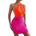 Ladies Sleeveless Elegant Summer Dresses Customized One Shoulder Mini Dresses
