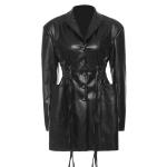 Breathable Women Fashion Drawstring Oversized Midi Winter Pockets Long Leather