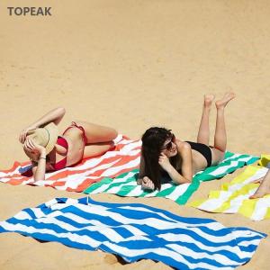 Quality Gold Gray Blue And White Striped Pool Towels Suede Beach Towel Hiking 300g wholesale