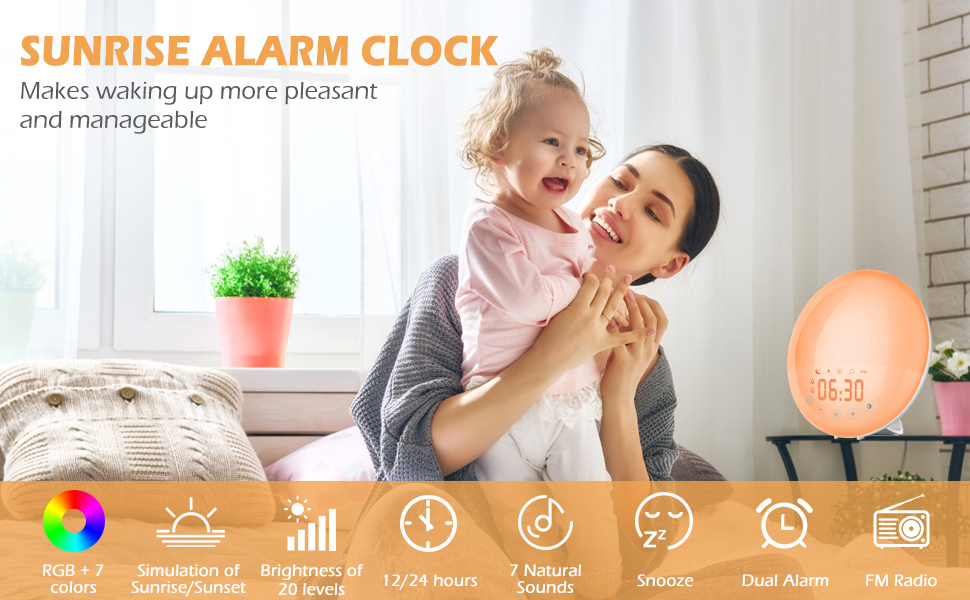 Amazon Alex Google Assistant Home Sunrise Alarm Clock / Sun Lamp Alarm Clock