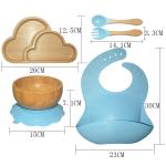 BPA Free Baby Silicone Products Plate Set Elephant Wooden Silicone Suction Plate