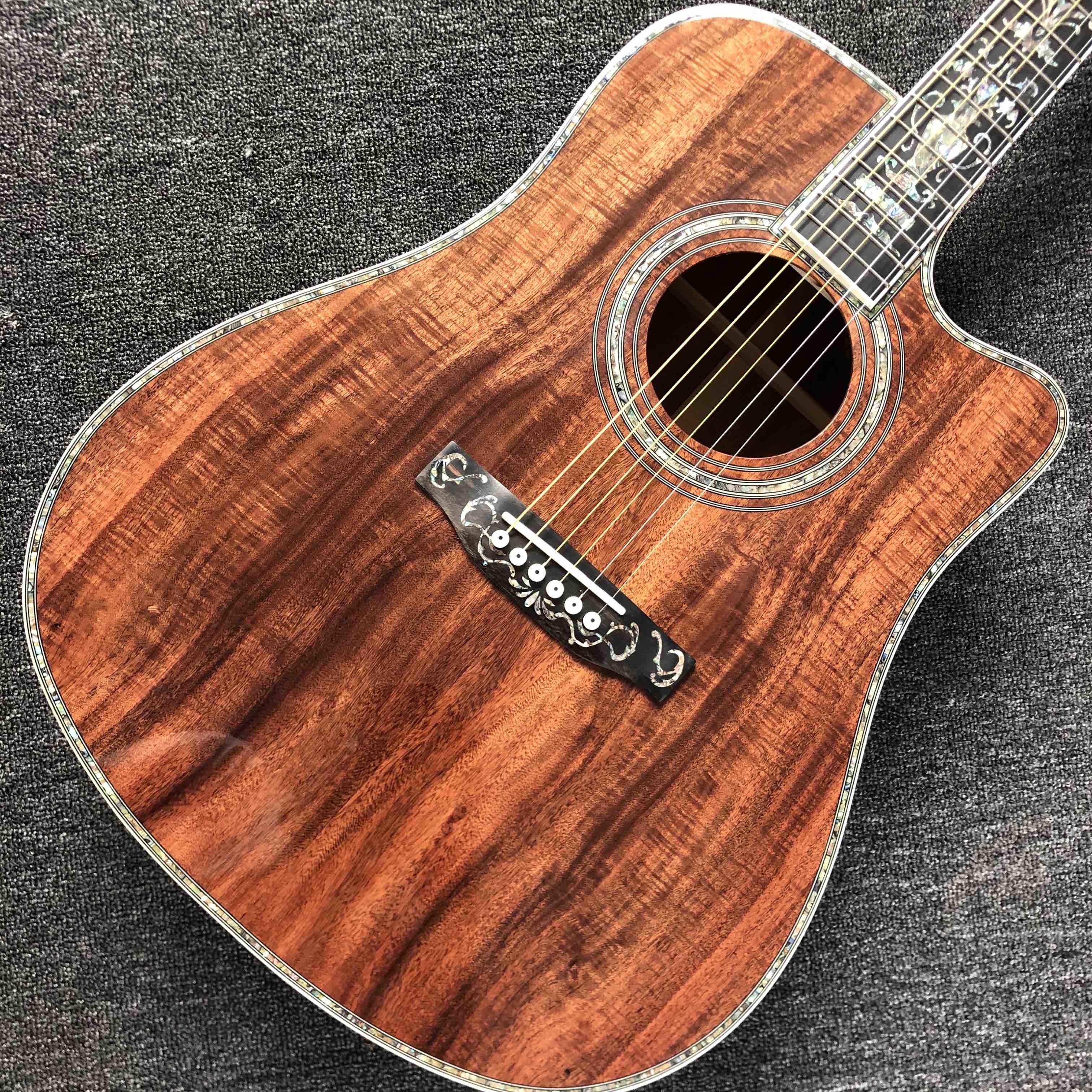 2020 New Handmade Cutaway Deluxe KOA Acoustic guitar solid koa wood with 100% all abalone inlay electric acoustic guitar